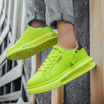 Модерни ежедневни маратонки с въздушна възглавница за мъже Неплъзгащи се бордови обувки на открито Мъжки модни зелени кожени мъжки дизайнерски обувки