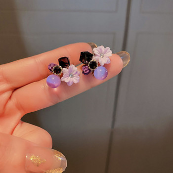 Μωβ κρυστάλλινα καρφωτά σκουλαρίκια με λουλούδια για γυναίκα Κορεάτικο στυλ μόδας Κοσμήματα Κομψότητα Ιδιοσυγκρασία Y2k Αξεσουάρ Υπέροχο απαλό