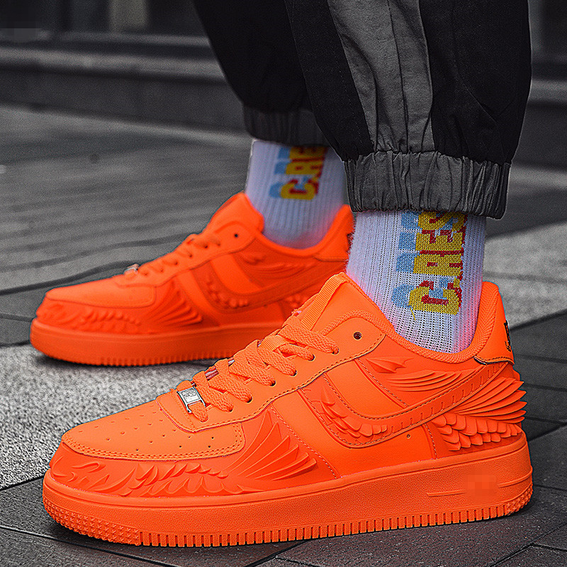 Uus saabunud mood oranž meeste paksud tossud, nahast disainitud tossud, meeste tänavarõivad, vabaajajalatsid Meeste korv