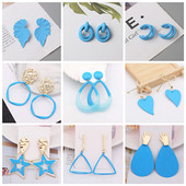 Nauji mėlynos spalvos kabantys auskarai moterims, kabantys geometrinės formos auskarai, tuščiaviduriai trikampiai pakabukai, apvalūs auskarai didmeninė prekyba