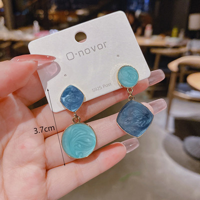 Nauji mėlynos spalvos kabantys auskarai moterims, kabantys geometrinės formos auskarai, tuščiaviduriai trikampiai pakabukai, apvalūs auskarai didmeninė prekyba