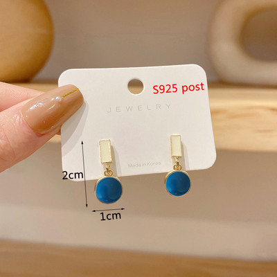 Nauji mėlynos spalvos kabantys auskarai moterims, kabantys geometrinės formos auskarai, tuščiaviduriai trikampiai pakabukai, apvalūs auskarai didmeninė prekyba