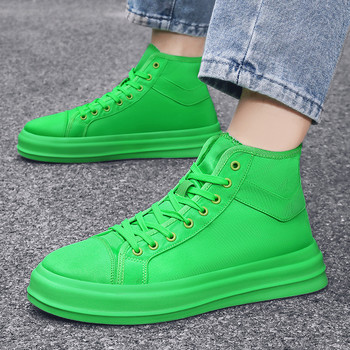 Модни високи зелени двойки ежедневни маратонки, масивни леки обувки за скейтборд Мъжки големи размери 46 Платнени мъжки спортни обувки