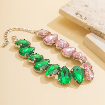 Зелено и розово огърлица с форма на кристална колье с форма на капчица вода за жени Модна къса яка на врата Аксесоари Подарък