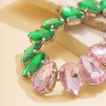 Зелено и розово огърлица с форма на кристална колье с форма на капчица вода за жени Модна къса яка на врата Аксесоари Подарък