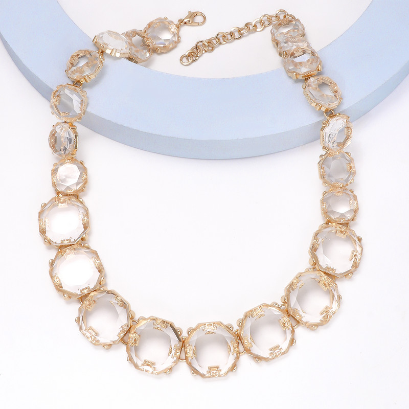 2024 m. nauji spalvingi permatomi krištoliniai auskarai su kaklo karoliai moterims Statement papuošalų rinkinio didmeninė prekyba