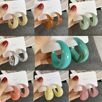 Κορεάτικη μόδα Σκουλαρίκια με κρίκο από ρητίνη σε σχήμα C για γυναίκες Νέα πολύχρωμα ακρυλικά σκουλαρίκια με γεωμετρικό κύκλο Δώρα Boho κοσμήματα