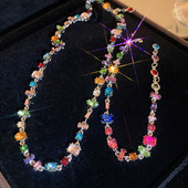 Romantiški spalvingi kubinio cirkonio papuošalų rinkiniai Išskirtiniai kaklo grandinėlės žavesio apyrankės Klasikinės rankinės grandinėlės Elegantiški Chokers karoliai