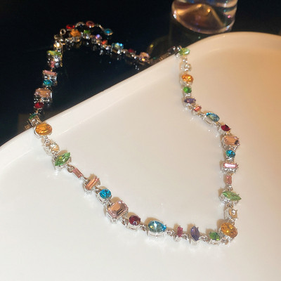 Romantiški spalvingi kubinio cirkonio papuošalų rinkiniai Išskirtiniai kaklo grandinėlės žavesio apyrankės Klasikinės rankinės grandinėlės Elegantiški Chokers karoliai