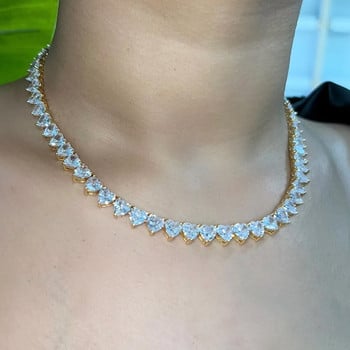 Модно Bling Heart Crystal Tennis Chain Колие за жени Iced Out злато сребърен цвят приятелка сватбени бижута за Свети Валентин