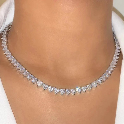 Модно Bling Heart Crystal Tennis Chain Колие за жени Iced Out злато сребърен цвят приятелка сватбени бижута за Свети Валентин