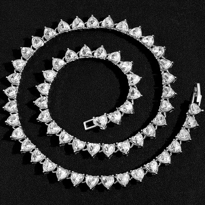 Mados „Bling“ širdies krištolo teniso grandinės karoliai moterims „Iced Out“ aukso sidabro spalvos merginos Valentino vestuvių papuošalai