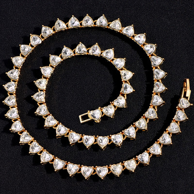 Mados „Bling“ širdies krištolo teniso grandinės karoliai moterims „Iced Out“ aukso sidabro spalvos merginos Valentino vestuvių papuošalai