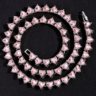 Mados „Bling“ širdies krištolo teniso grandinės karoliai moterims „Iced Out“ aukso sidabro spalvos merginos Valentino vestuvių papuošalai