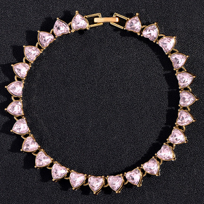 Mados „Bling“ širdies krištolo teniso grandinės karoliai moterims „Iced Out“ aukso sidabro spalvos merginos Valentino vestuvių papuošalai