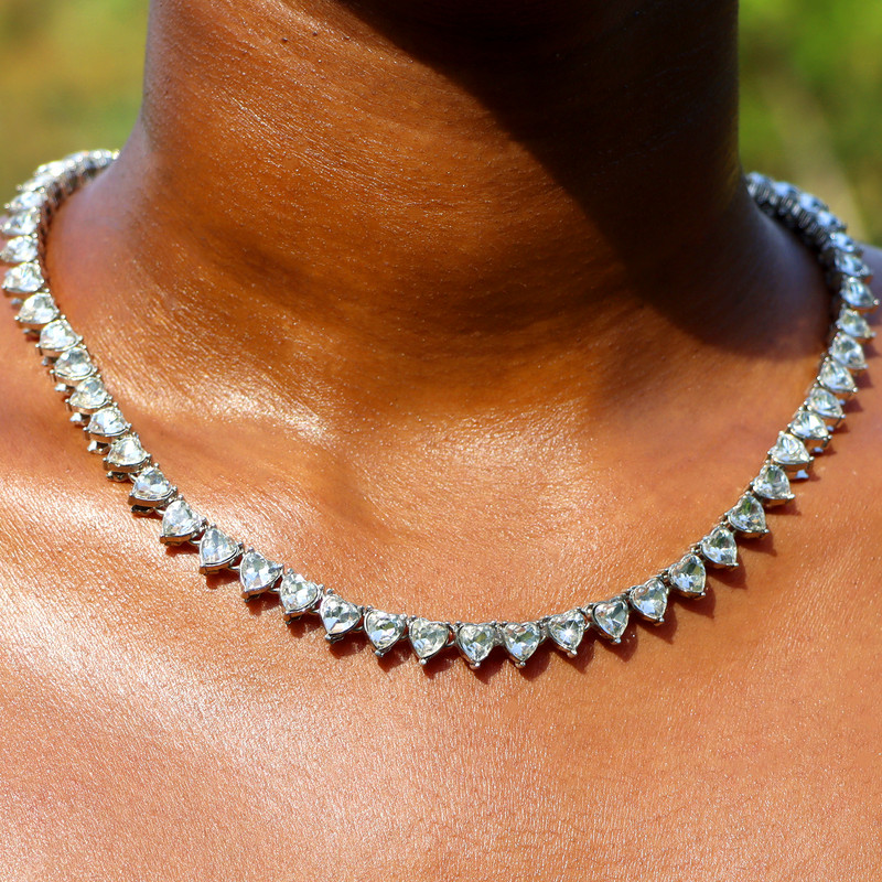 Mados „Bling“ širdies krištolo teniso grandinės karoliai moterims „Iced Out“ aukso sidabro spalvos merginos Valentino vestuvių papuošalai