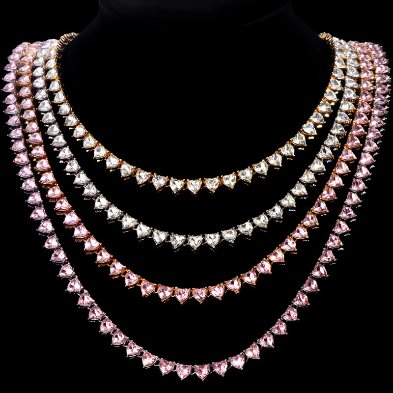 Mados „Bling“ širdies krištolo teniso grandinės karoliai moterims „Iced Out“ aukso sidabro spalvos merginos Valentino vestuvių papuošalai