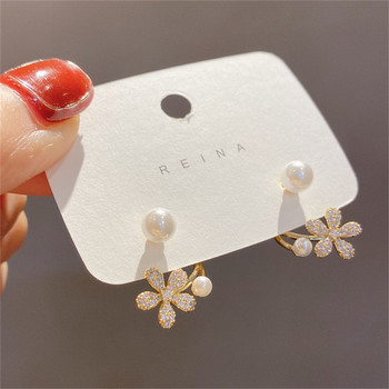 Κορεατικά vintage κρυστάλλινα σκουλαρίκια με μαργαριτάρια για γυναίκες Κοσμήματα υψηλής ποιότητας πολυτελή Ζιργκόν λουλούδια πεταλούδα γυναικεία σκουλαρίκια καρφωτά