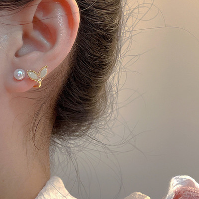 Korėjos vintažiniai perlų krištoliniai auskarai moterims papuošalai Aukštos klasės prabangūs cirkonio gėlių drugelių lapų moteriški auskarai su smeigtukais