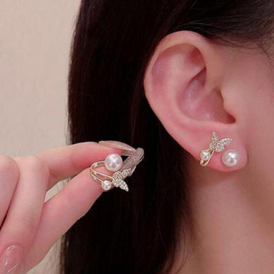 Korėjos vintažiniai perlų krištoliniai auskarai moterims papuošalai Aukštos klasės prabangūs cirkonio gėlių drugelių lapų moteriški auskarai su smeigtukais