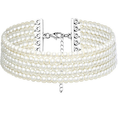 Divatos, többrétegű, elegáns fehér gyöngygalléros nyaklánc nyaklánc nőknek gyöngyös kézzel készített esküvői Banguet nyaklánc vintage ékszerek