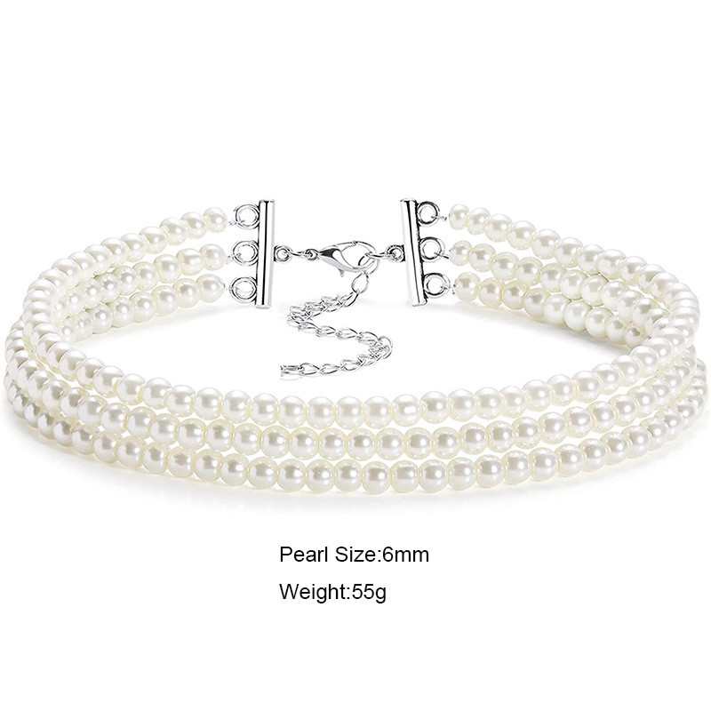 Divatos, többrétegű, elegáns fehér gyöngygalléros nyaklánc nyaklánc nőknek gyöngyös kézzel készített esküvői Banguet nyaklánc vintage ékszerek