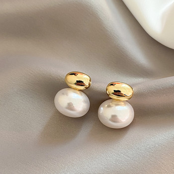 2023 Нови френски елегантни златни бобови обеци с плоски перли за парти с корейски модни бижута Дамски сладки аксесоари