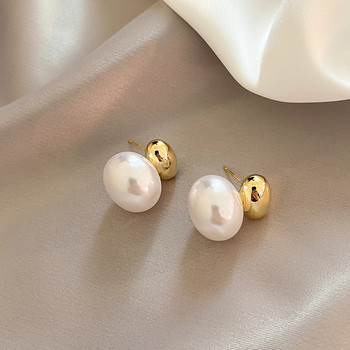 2023 Нови френски елегантни златни бобови обеци с плоски перли за парти с корейски модни бижута Дамски сладки аксесоари