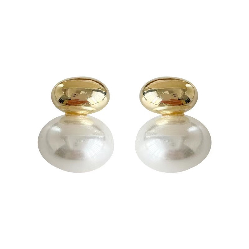 2023. aasta uued prantsuse elegantsed kullavärvi, oadega, lamedad pärliga kõrvarõngad Korea moe ehete peo jaoks, naiste armsad aksessuaarid