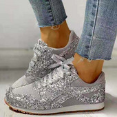 Γυναικεία Flat Glitter Αθλητικά Παπούτσια Casual Bling Βουλκανιζέ Παπούτσια Γυναικεία Mesh Lace Up Platform Comfort Plus Size Fashion Γυναικεία Φθινόπωρο