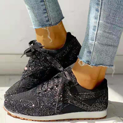 Γυναικεία Flat Glitter Αθλητικά Παπούτσια Casual Bling Βουλκανιζέ Παπούτσια Γυναικεία Mesh Lace Up Platform Comfort Plus Size Fashion Γυναικεία Φθινόπωρο