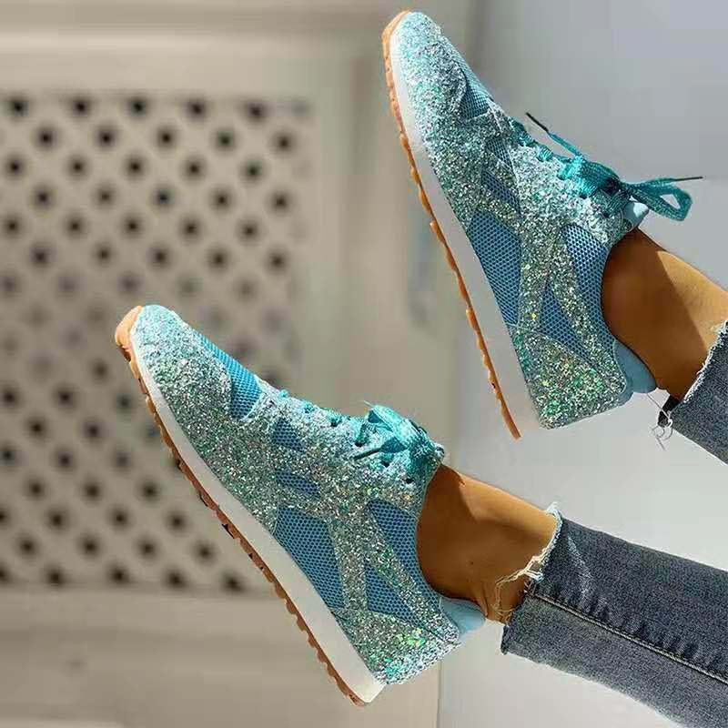 Γυναικεία Flat Glitter Αθλητικά Παπούτσια Casual Bling Βουλκανιζέ Παπούτσια Γυναικεία Mesh Lace Up Platform Comfort Plus Size Fashion Γυναικεία Φθινόπωρο