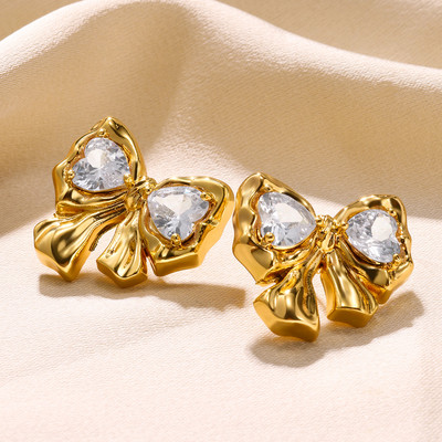Aukso spalvos Auskarai Moterims Bow Stud Nagų Auskarai Mados Mieli Papuošalai Auskarų vėrimas Ausyse Priedai Kalėdų Dovana Aretes
