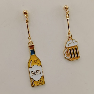 Vyno alaus auskarai, Mini maisto auskarai, Mini maisto papuošalai Rankų darbo papuošalai, Mini maisto papuošalai Dovanos vyno mėgėjams