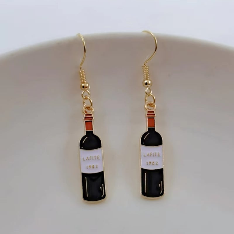 Vyno alaus auskarai, Mini maisto auskarai, Mini maisto papuošalai Rankų darbo papuošalai, Mini maisto papuošalai Dovanos vyno mėgėjams