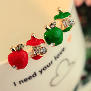 Сладки обеци с ябълки Дамски червени зелени асиметрични кристали Обеци във формата на ябълка Творчески кристал Дамски подарък Аксесоари за уши