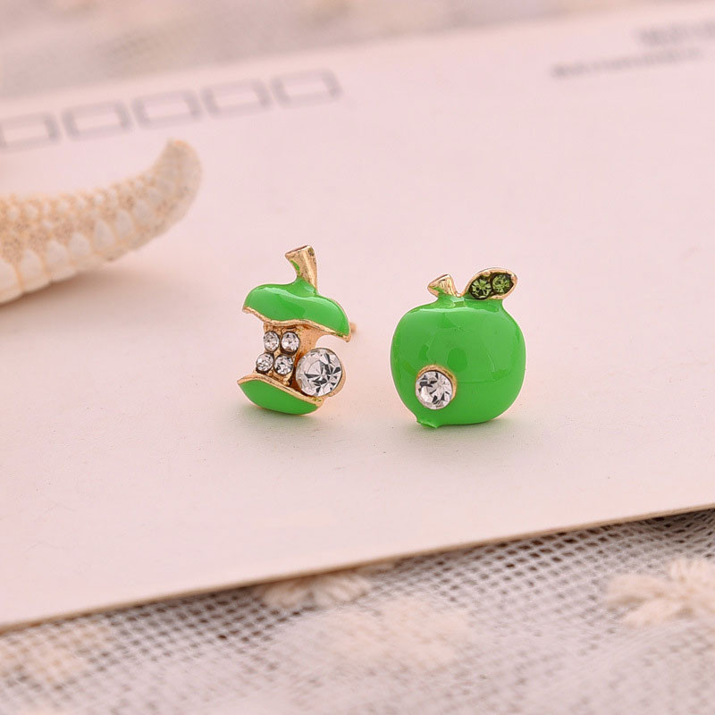 Slatke jabuke Naušnice Ženske crvenozelene asimetrične naušnice u obliku jabuke s kamenčićima Kreativni kristalni ženski poklon Dodaci za uši