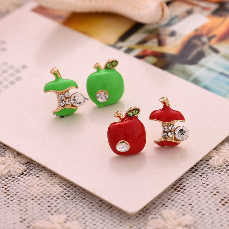 Slatke jabuke Naušnice Ženske crvenozelene asimetrične naušnice u obliku jabuke s kamenčićima Kreativni kristalni ženski poklon Dodaci za uši