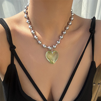 6 spalvų hip-hop spalvinga meilė širdies pakabukas karoliai moterims pankų sidabro spalvos karoliukai grandinėlė Grunge papuošalai priedai "steampunk"