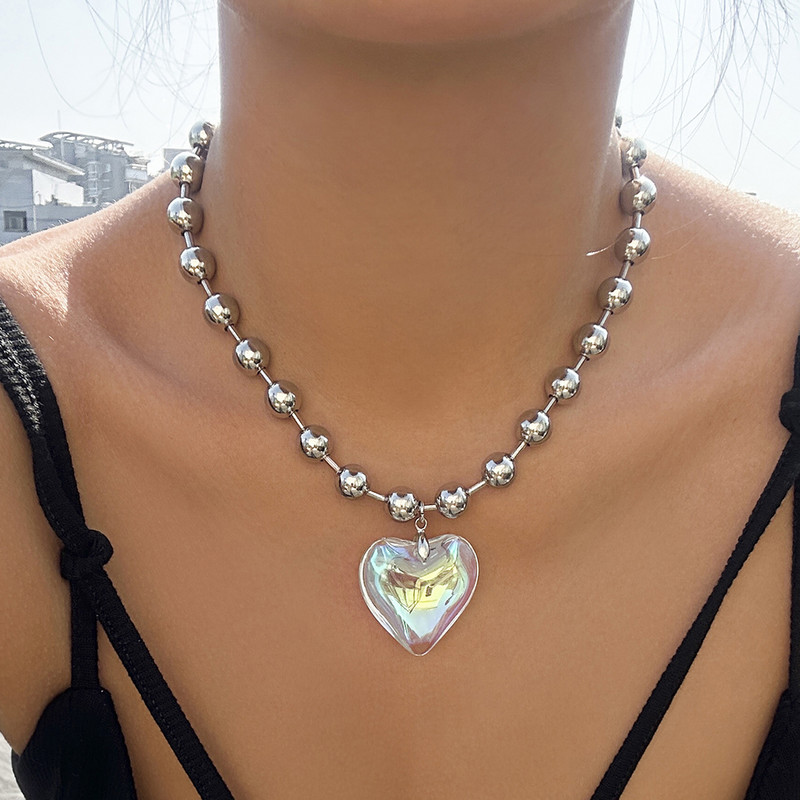 6 spalvų hip-hop spalvinga meilė širdies pakabukas karoliai moterims pankų sidabro spalvos karoliukai grandinėlė Grunge papuošalai priedai "steampunk"