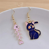 Moderni, ar rokām darināti vienkārša dizaina zivs asaku kulonu auskari emaljas zivju asaku kaķa asimetriski jauki kulonu auskari