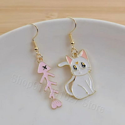 Moderni, ar rokām darināti vienkārša dizaina zivs asaku kulonu auskari emaljas zivju asaku kaķa asimetriski jauki kulonu auskari