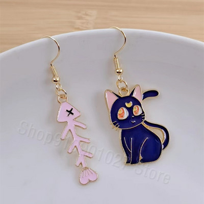 Moderni, ar rokām darināti vienkārša dizaina zivs asaku kulonu auskari emaljas zivju asaku kaķa asimetriski jauki kulonu auskari