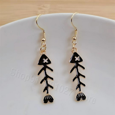 Moderni, ar rokām darināti vienkārša dizaina zivs asaku kulonu auskari emaljas zivju asaku kaķa asimetriski jauki kulonu auskari