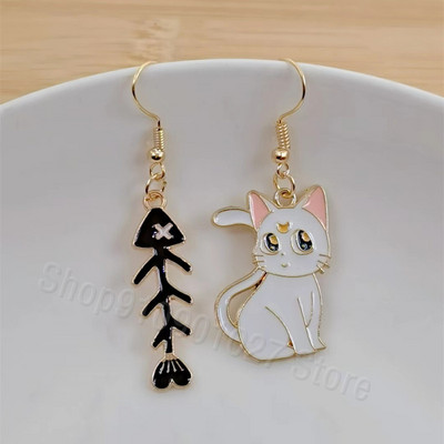 Moderni, ar rokām darināti vienkārša dizaina zivs asaku kulonu auskari emaljas zivju asaku kaķa asimetriski jauki kulonu auskari