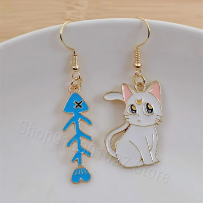 Moderni, ar rokām darināti vienkārša dizaina zivs asaku kulonu auskari emaljas zivju asaku kaķa asimetriski jauki kulonu auskari