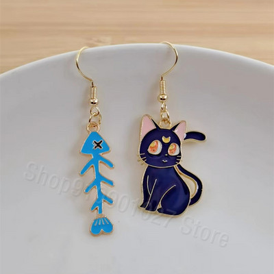 Moderni, ar rokām darināti vienkārša dizaina zivs asaku kulonu auskari emaljas zivju asaku kaķa asimetriski jauki kulonu auskari