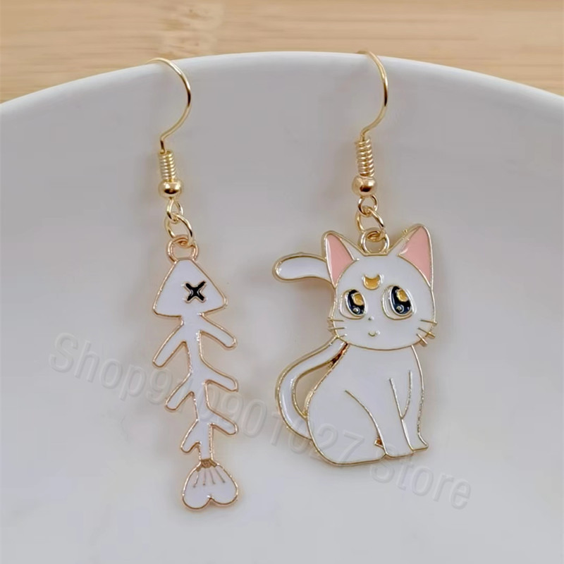 Moderni, ar rokām darināti vienkārša dizaina zivs asaku kulonu auskari emaljas zivju asaku kaķa asimetriski jauki kulonu auskari