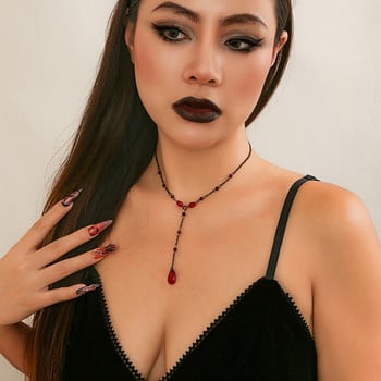 Goth Black Water Drop Crystal Chest Chain Колие за жени, нашийници Vintage Sexy Link Choker Y2K Хелоуин Аксесоари за бижута