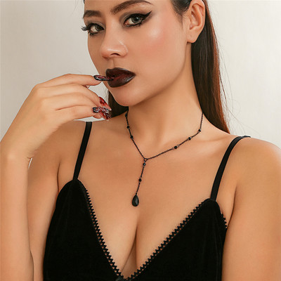 Κολιέ με αλυσίδα γοτθικού μαύρου νερού Drop Crystal για γυναικείες κολάρες Vintage σέξι δεσμός Choker Y2K Αξεσουάρ αποκριάτικων κοσμημάτων